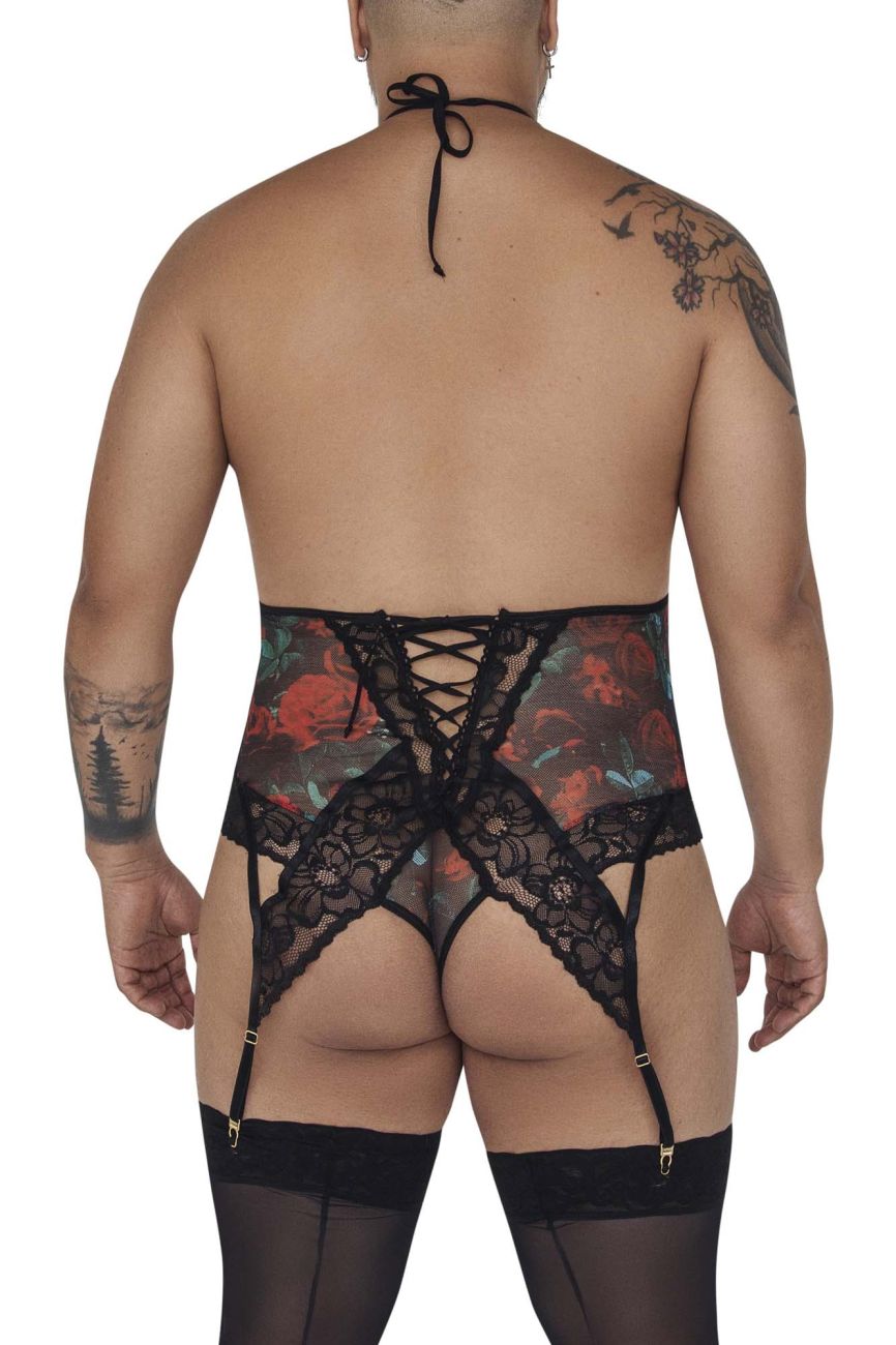 CandyMan 99661X Lace Bodysuit Black Printed