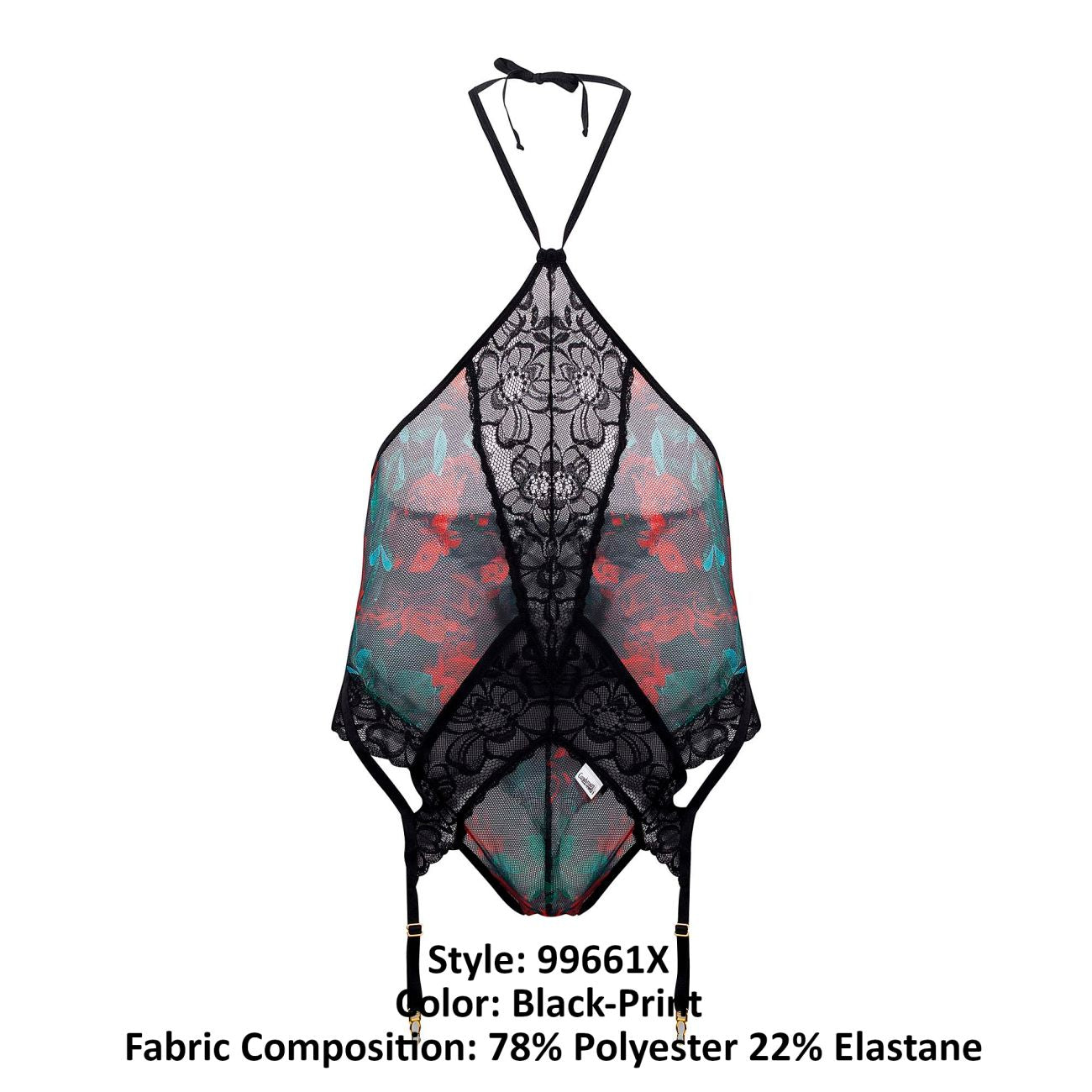 CandyMan 99661X Lace Bodysuit Black Printed