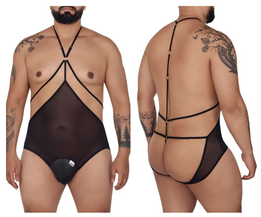 CandyMan 99662X Tulle Bodysuit Black Plus Sizes