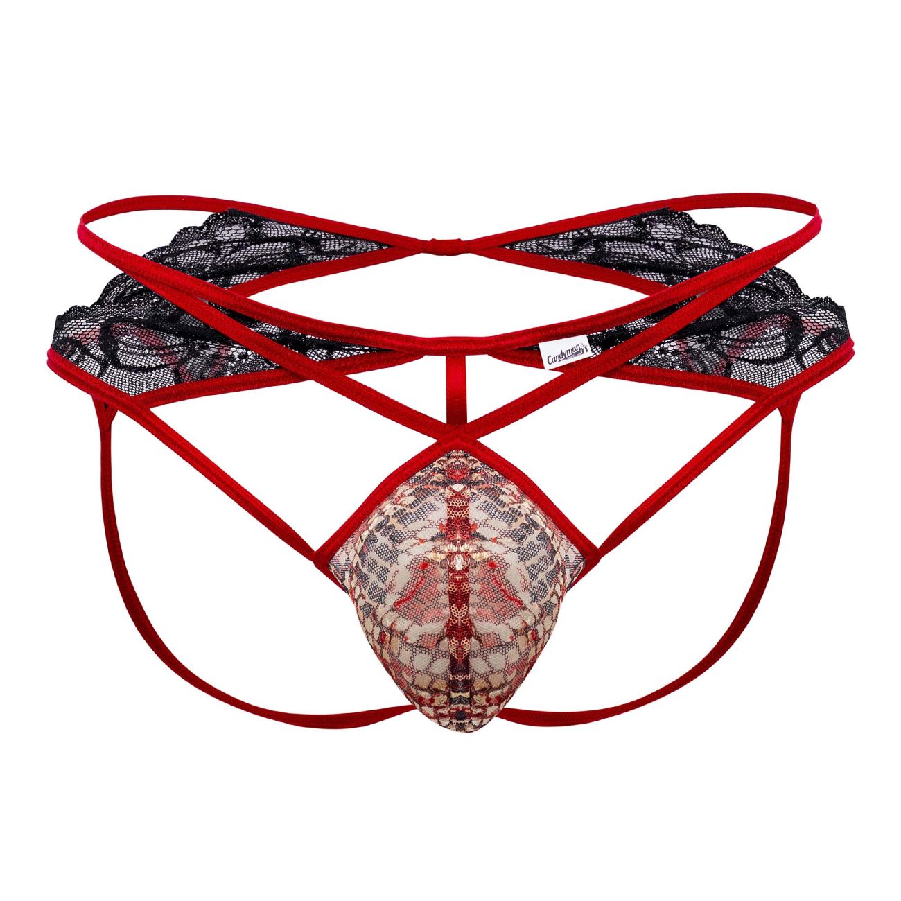 CandyMan 99663 Edgy Lace Jockstrap Red Printed