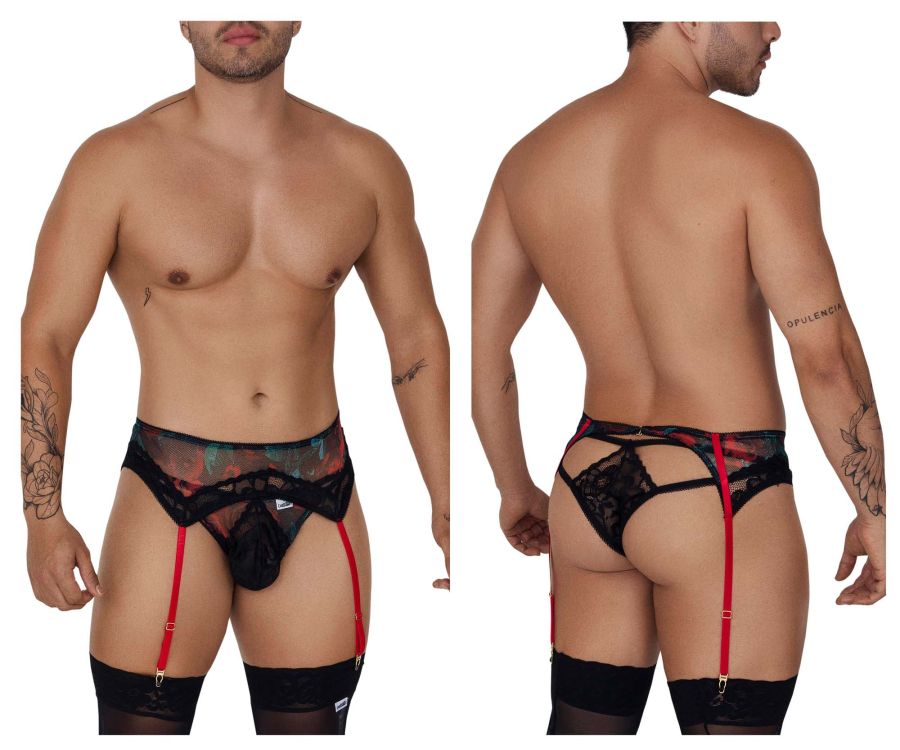 CandyMan 99688 Garter Thongs Two Piece Set Black