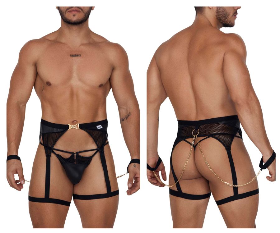 CandyMan 99690 Garter Thongs Two Piece Set Black