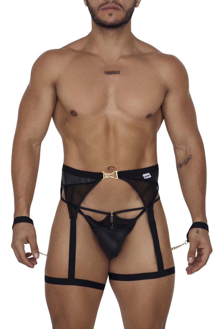 CandyMan 99690 Garter Thongs Two Piece Set Black