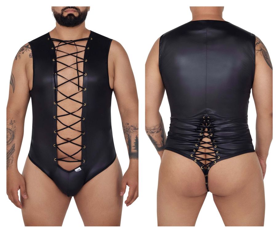 CandyMan 99694X Wrestling Bodysuit Black Plus Sizes