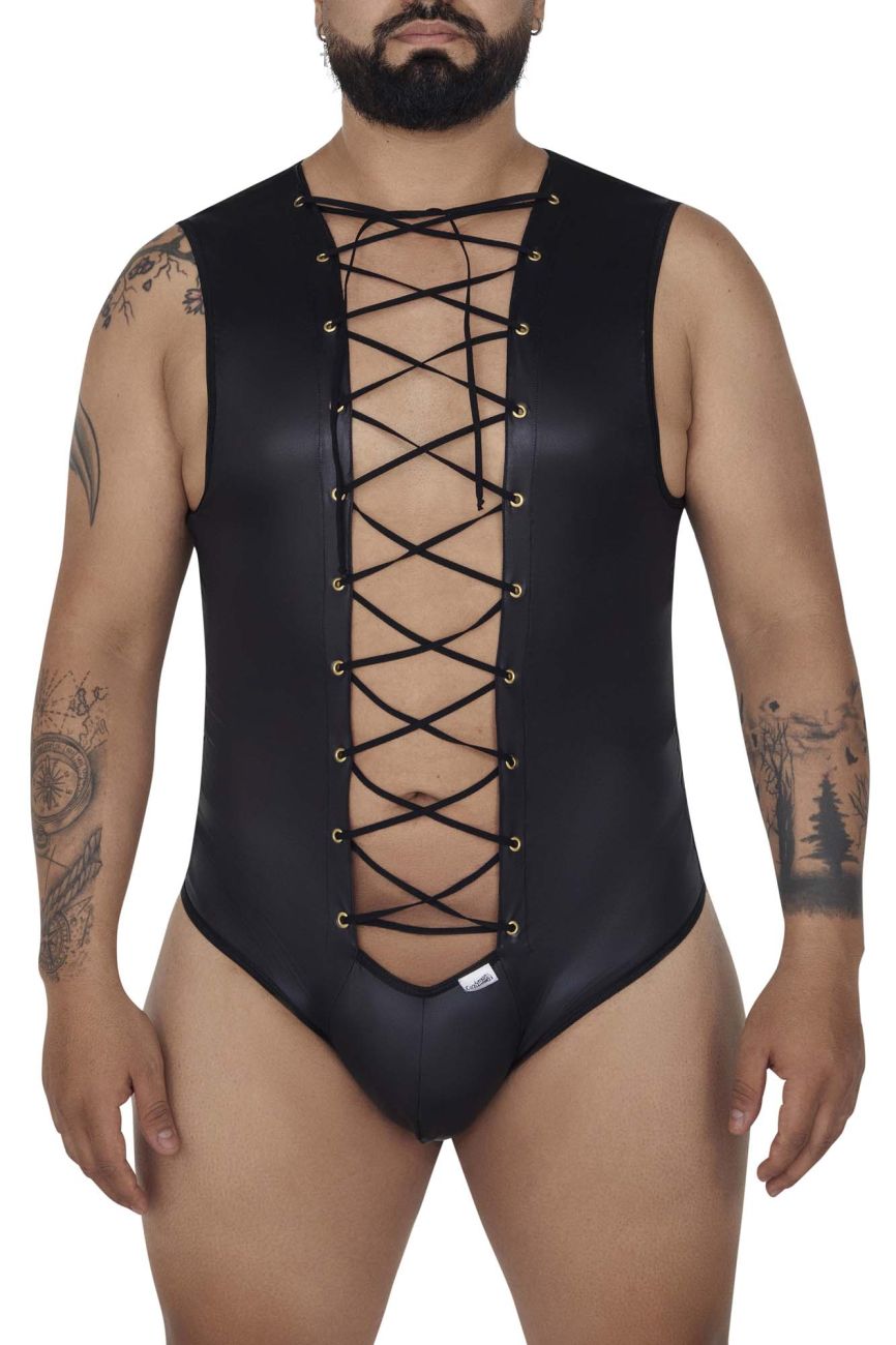 CandyMan 99694X Wrestling Bodysuit Black Plus Sizes