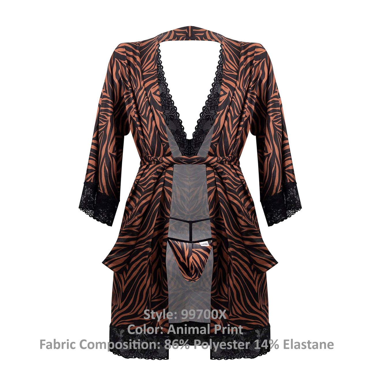 CandyMan 99700X Robe Thong Two Piece Set Animal Print Plus Sizes