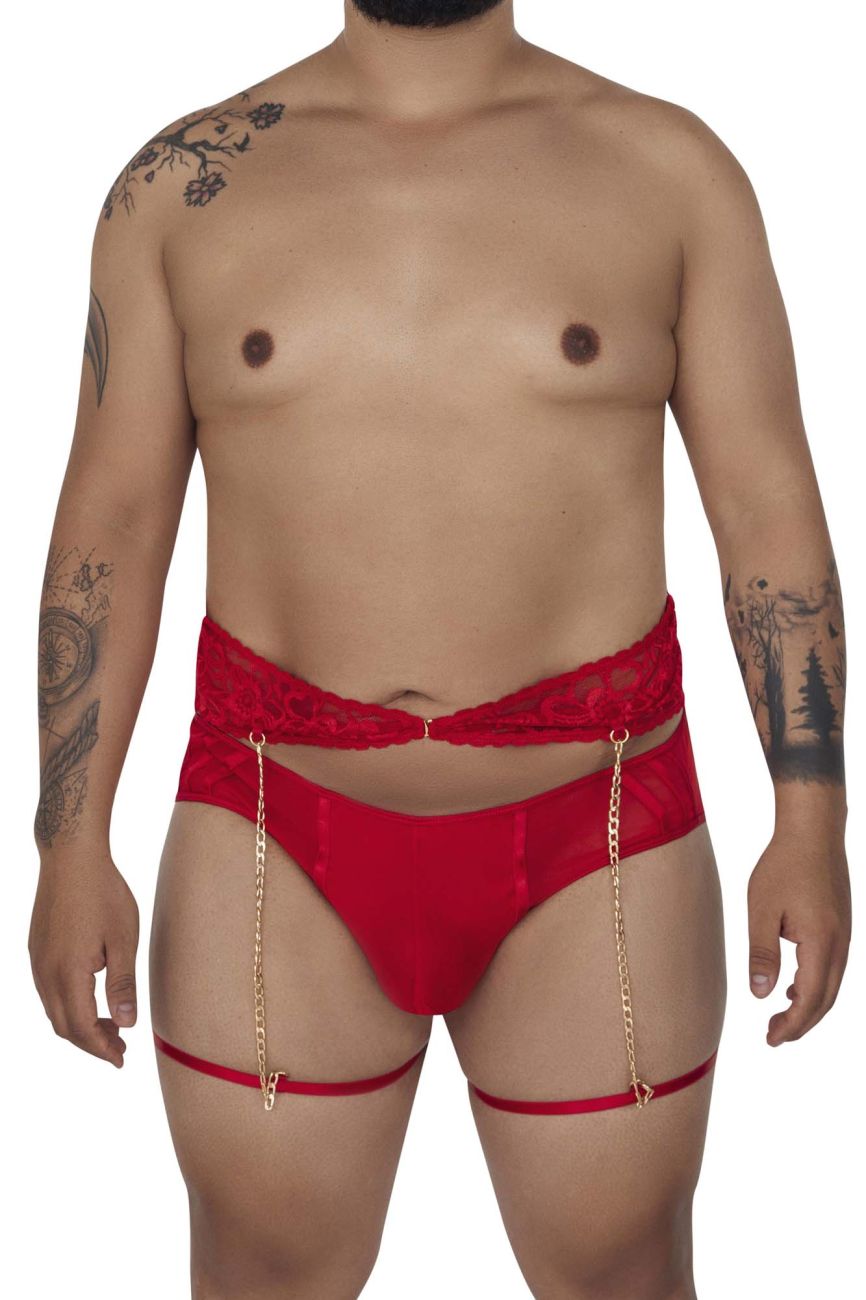 CandyMan 99703X Garter Briefs Two Piece Set Red Plus Sizes