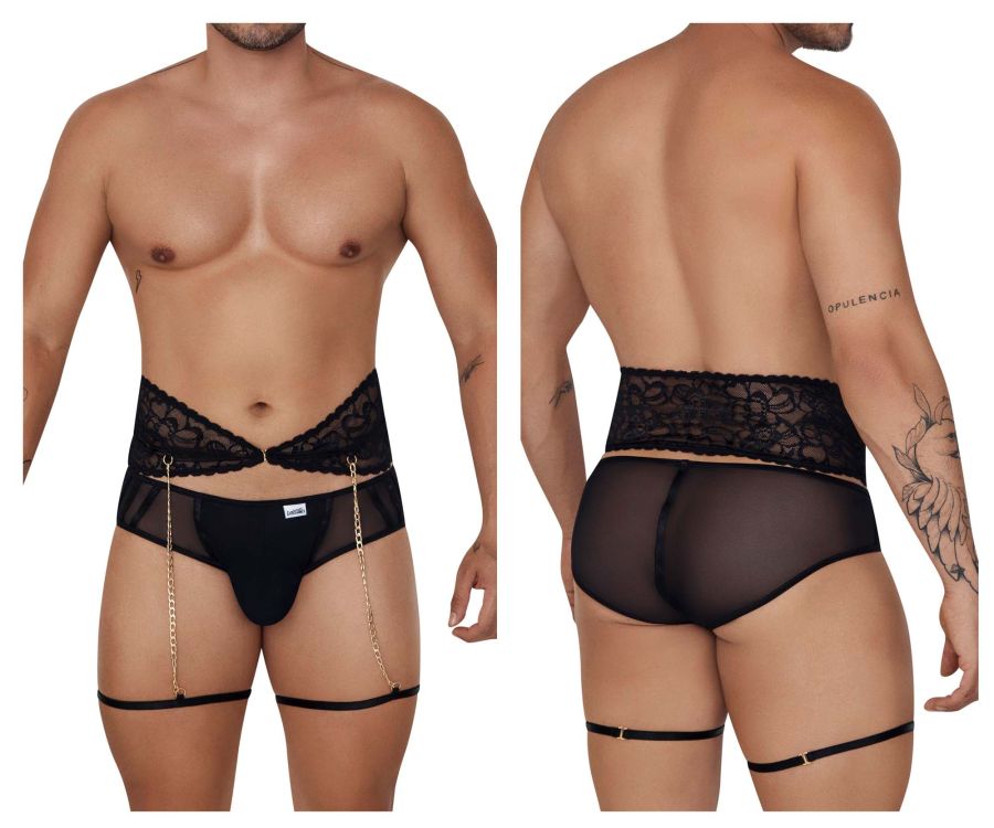 CandyMan 99703 Garter Briefs Two Piece Set Black