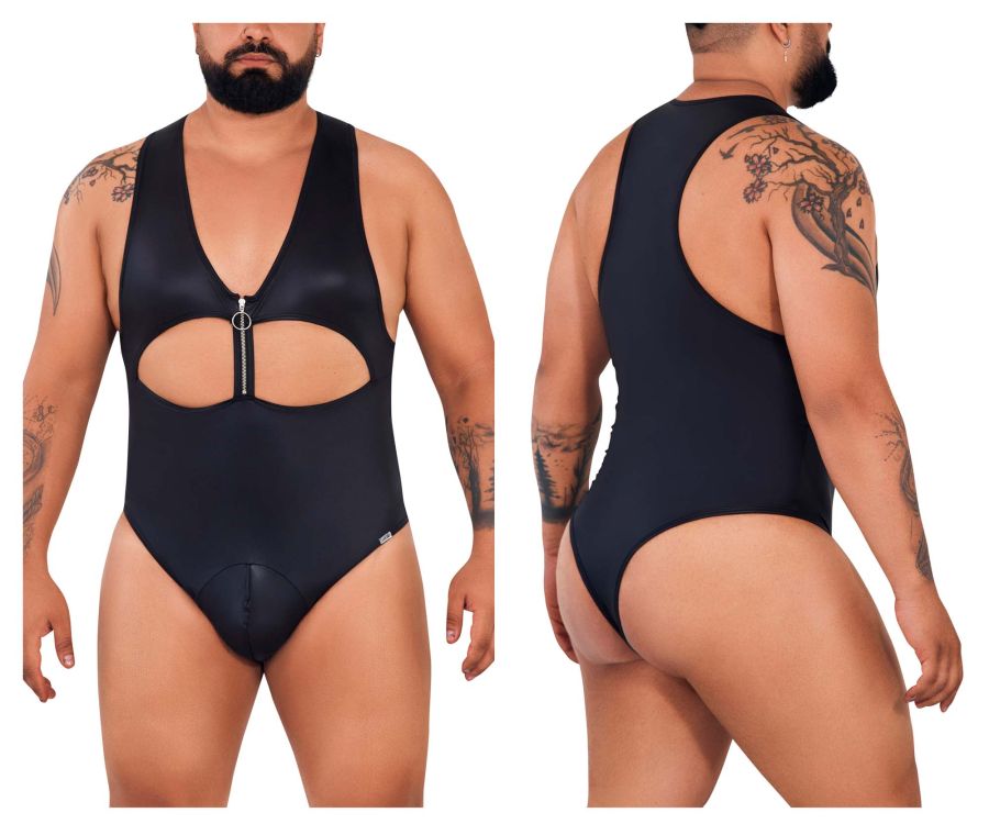 CandyMan 99728X Work-N-Out Bodysuit Black Plus Sizes