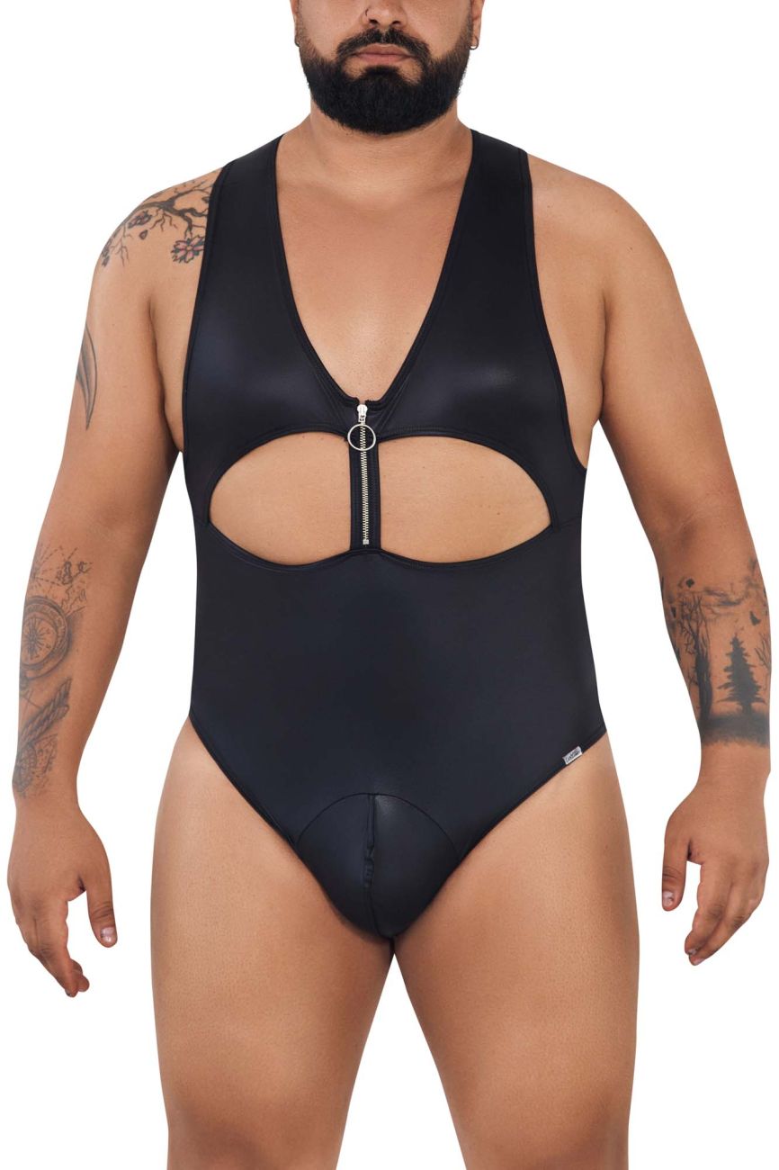 CandyMan 99728X Work-N-Out Bodysuit Black Plus Sizes