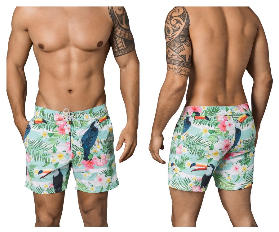 Clever 0666 Flowers Long Swim Trunks Green