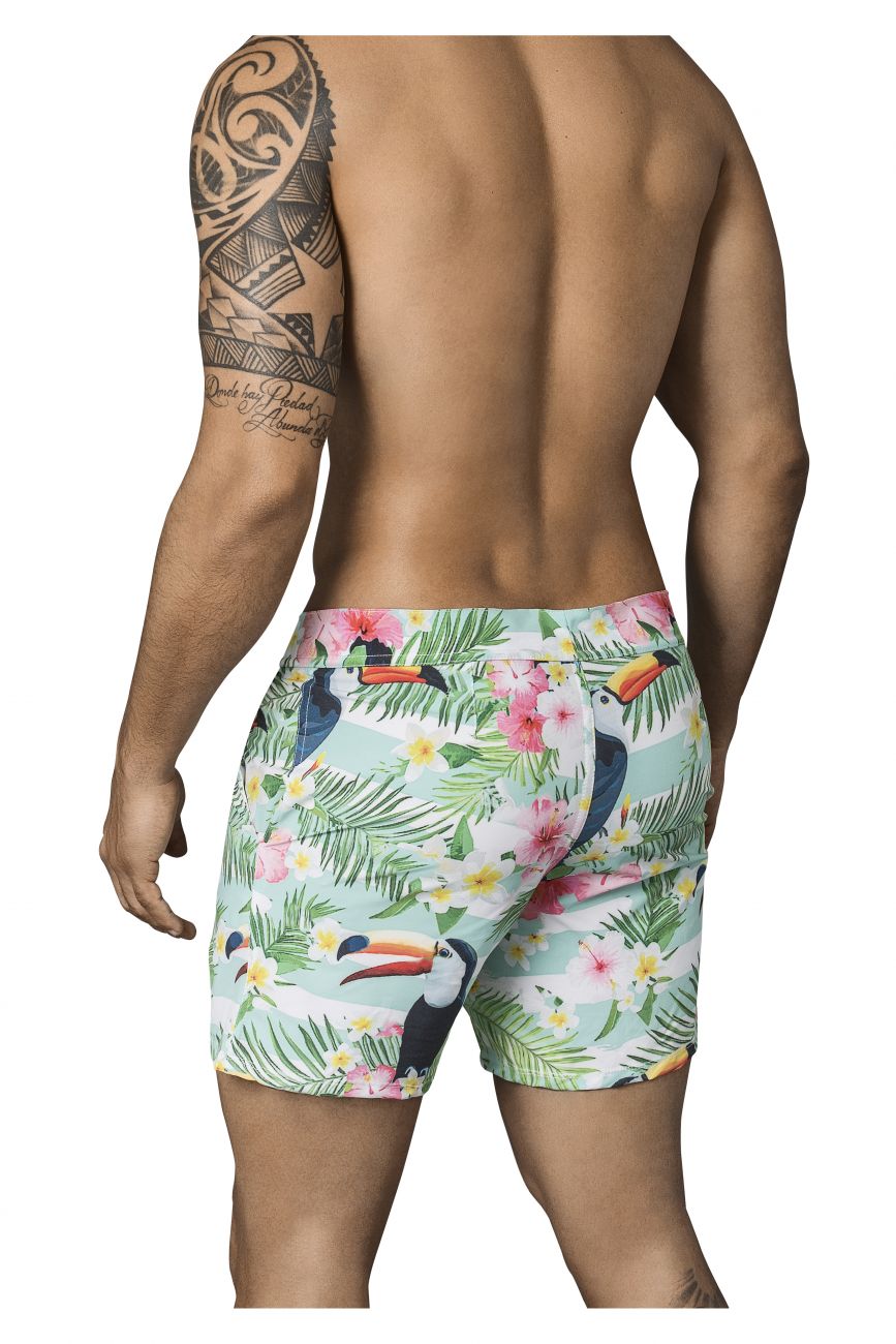 Clever 0666 Flowers Long Swim Trunks Green
