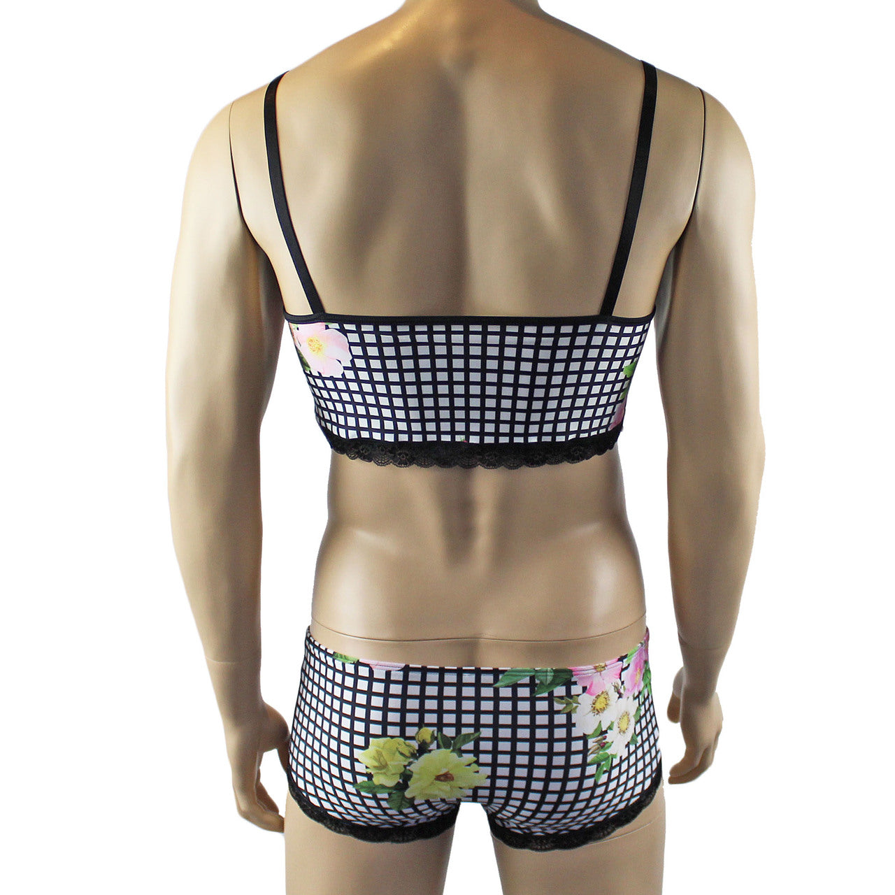 Mens Diana Camisole Top & Boxer Briefs in a Pretty Flower Checkered Print Spandex