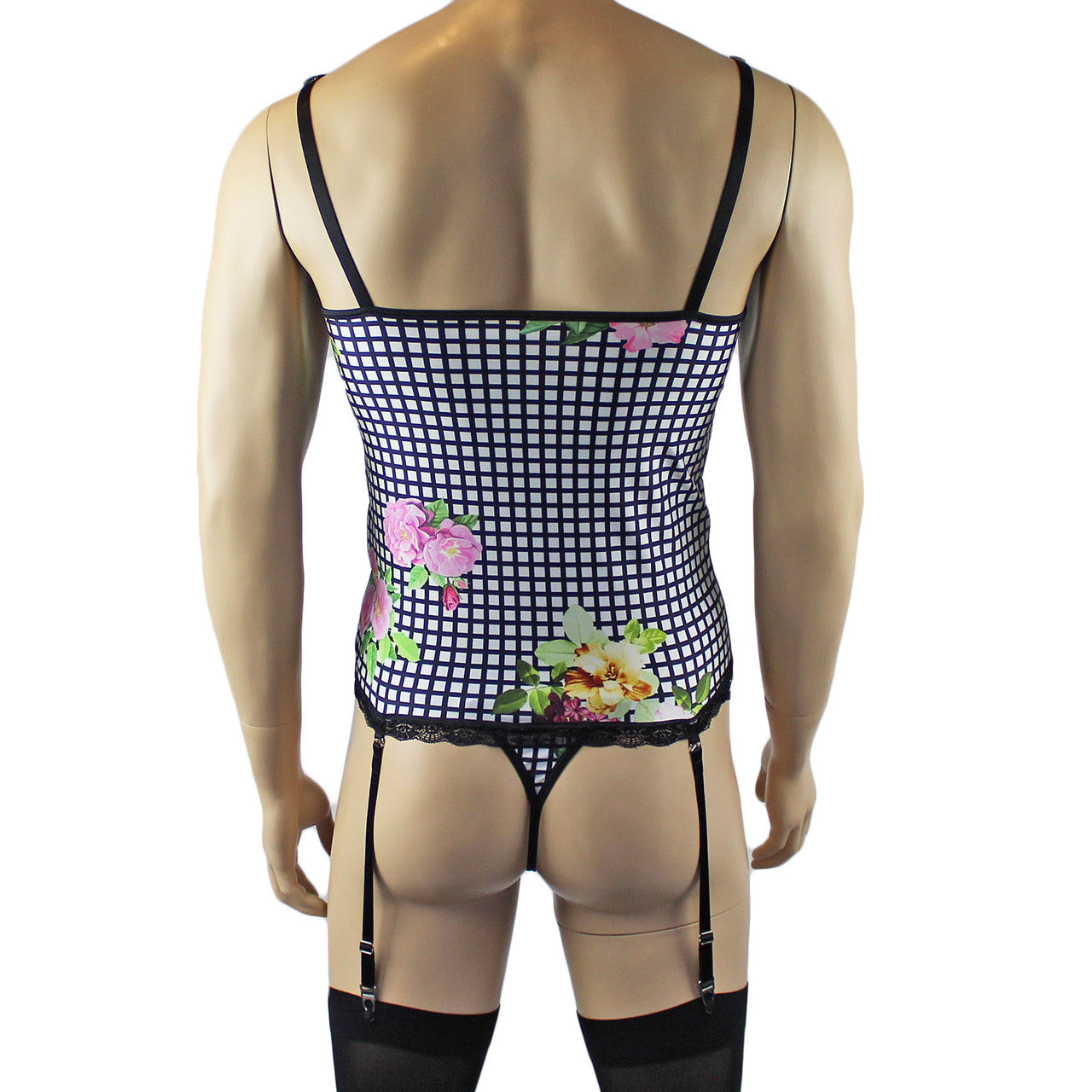 SALE - Mens Roses Spandex Bra Top with Frilled Pico Elastic Trim Male