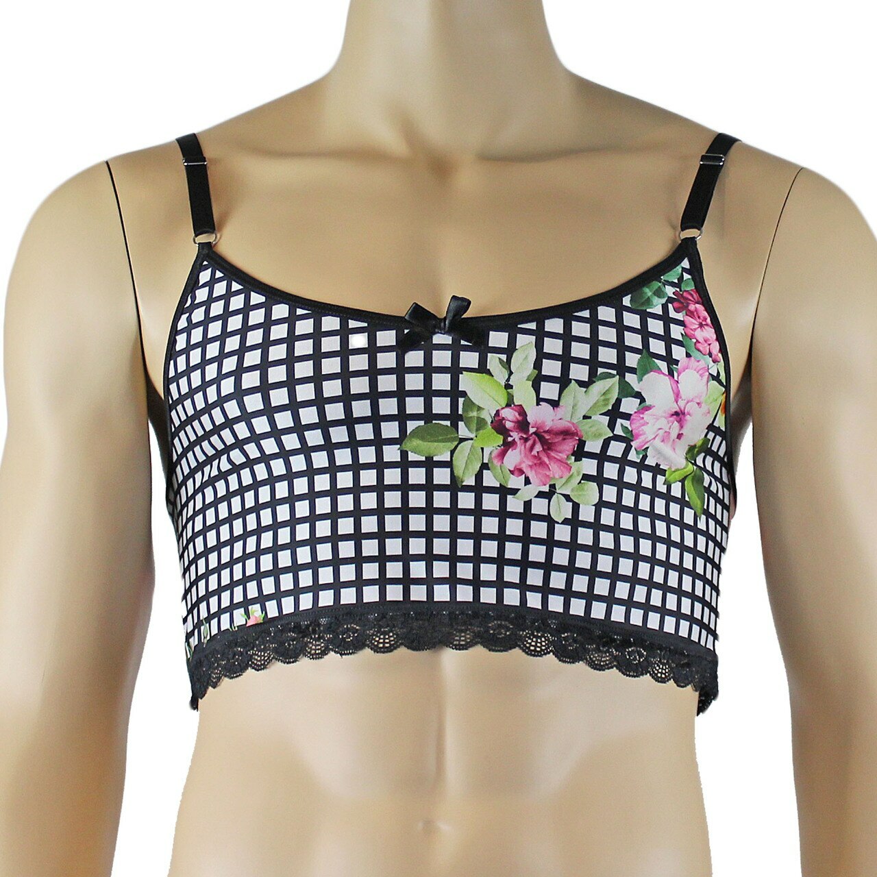 Mens Diana Camisole Top & Boxer Briefs in a Pretty Flower Checkered Print Spandex