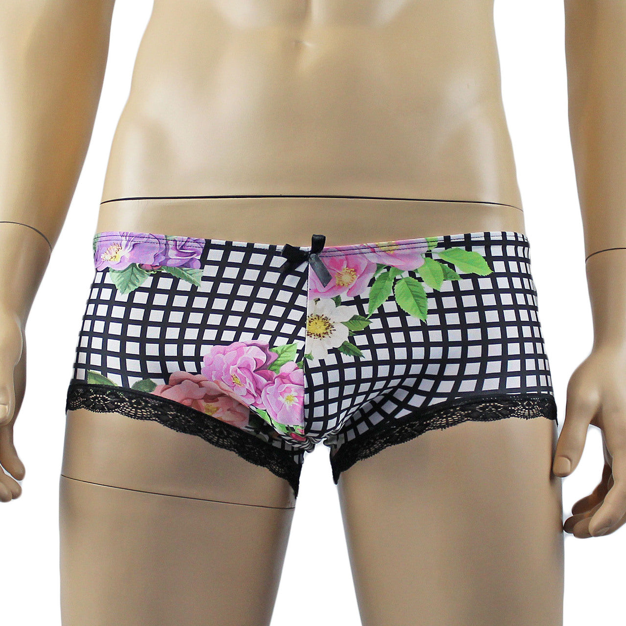 Mens Diana Camisole Top & Boxer Briefs in a Pretty Flower Checkered Print Spandex