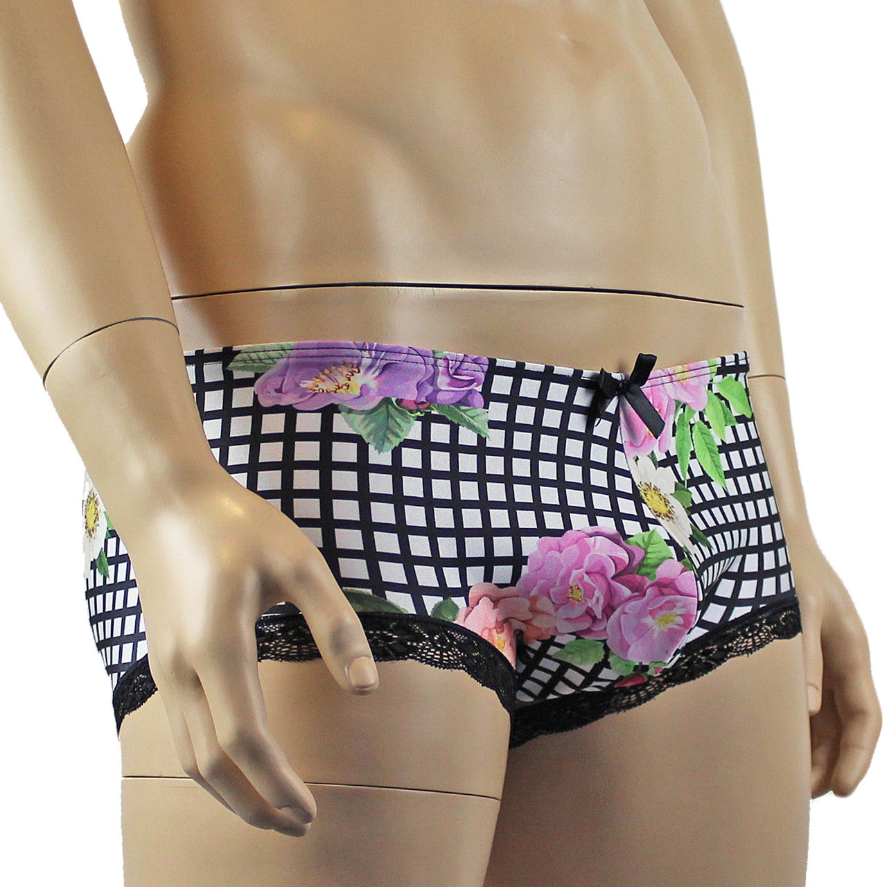 Mens Diana Bikini Boxer Briefs in a Flower, Checkered Print Spandex