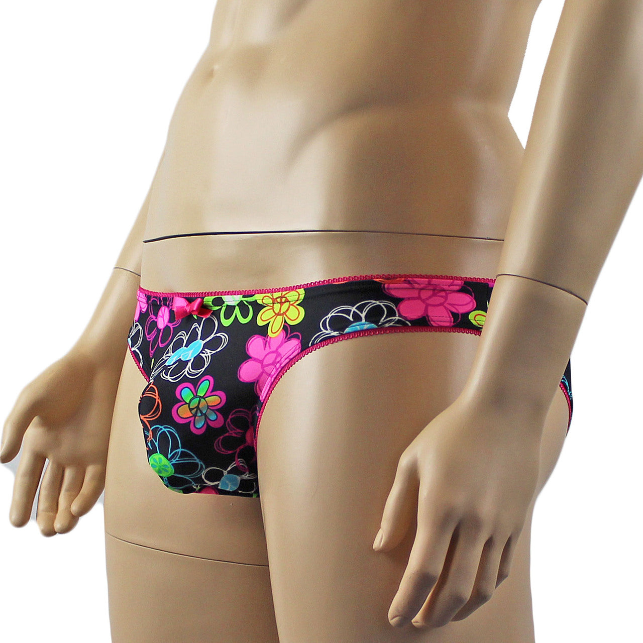 Mens Floral Stretch Spandex Panty Brief with Decorative Pico Elastic