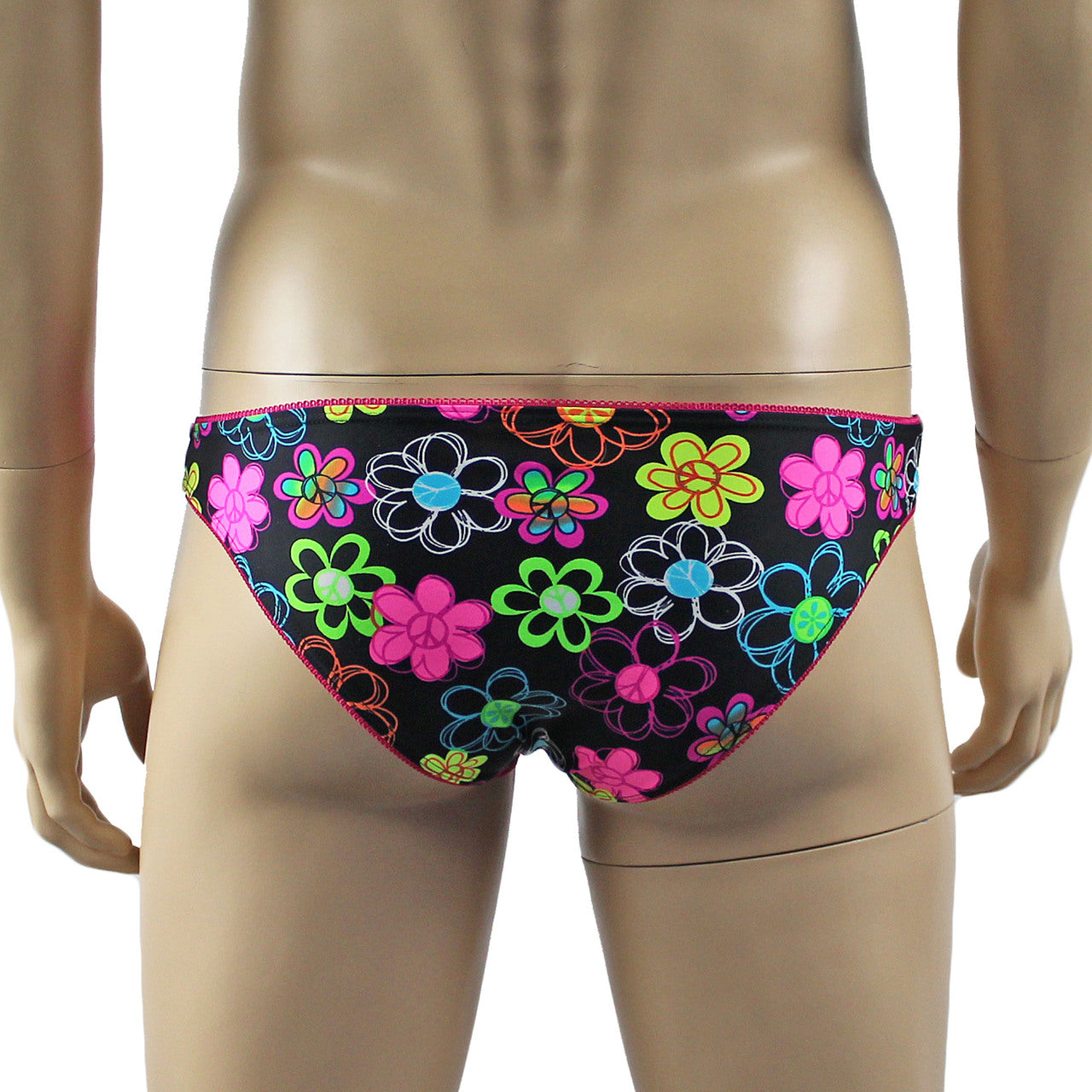 Mens Floral Stretch Spandex Panty Brief with Decorative Pico Elastic
