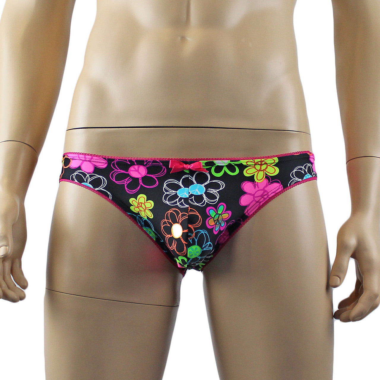 Mens Floral Stretch Spandex Panty Brief with Decorative Pico Elastic