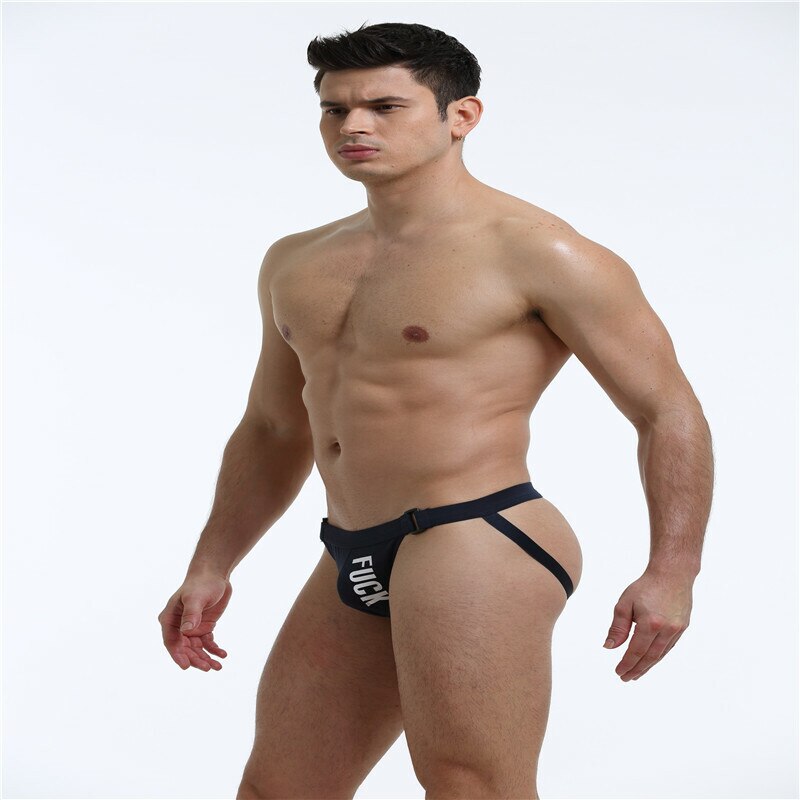 SALE - Mens Stretch Cotton Spandex Thong with Printed Detail Black