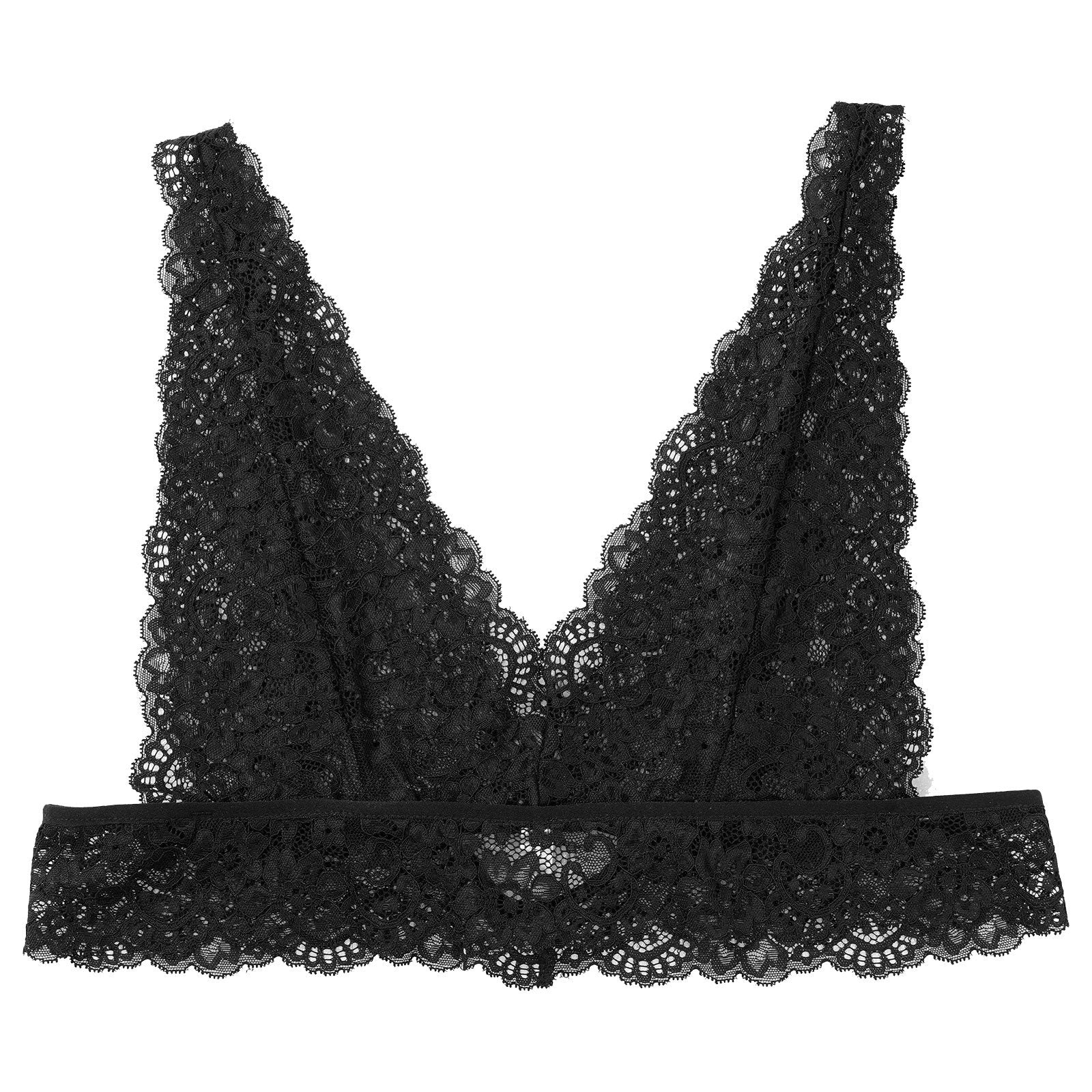 Mens Sissy Deep V Neck Floral Lace See-through Bralette Crop Top Bra Black