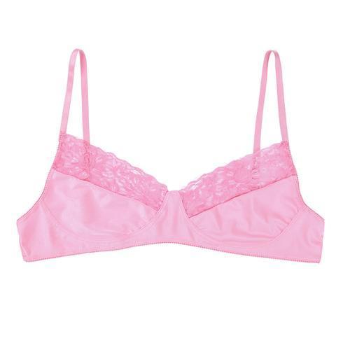 Mens Sissy Silky Soft Satin & Lace Bra Top Pink