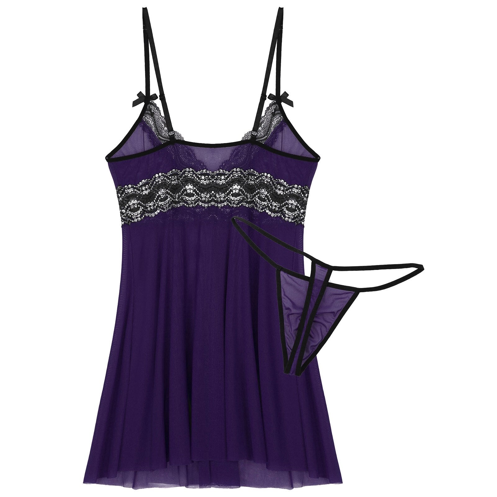 Mens Sissy Sheer Mesh and Lace Babydoll Seepwear Purple