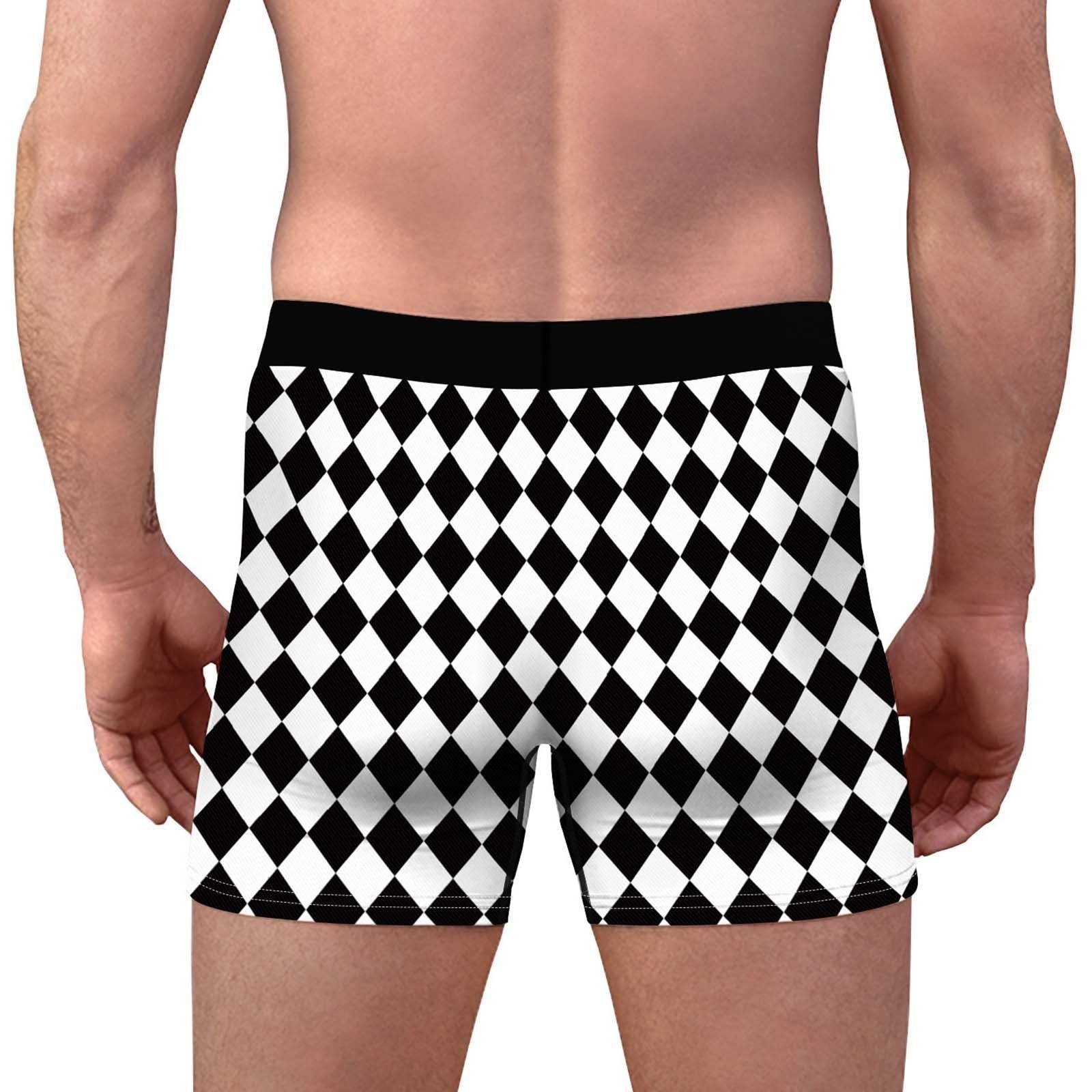 SALE - XMAS GIFT - Mens Christmas Diamond Printed Boxer Shorts with Decorated Pouch Front Black and White
