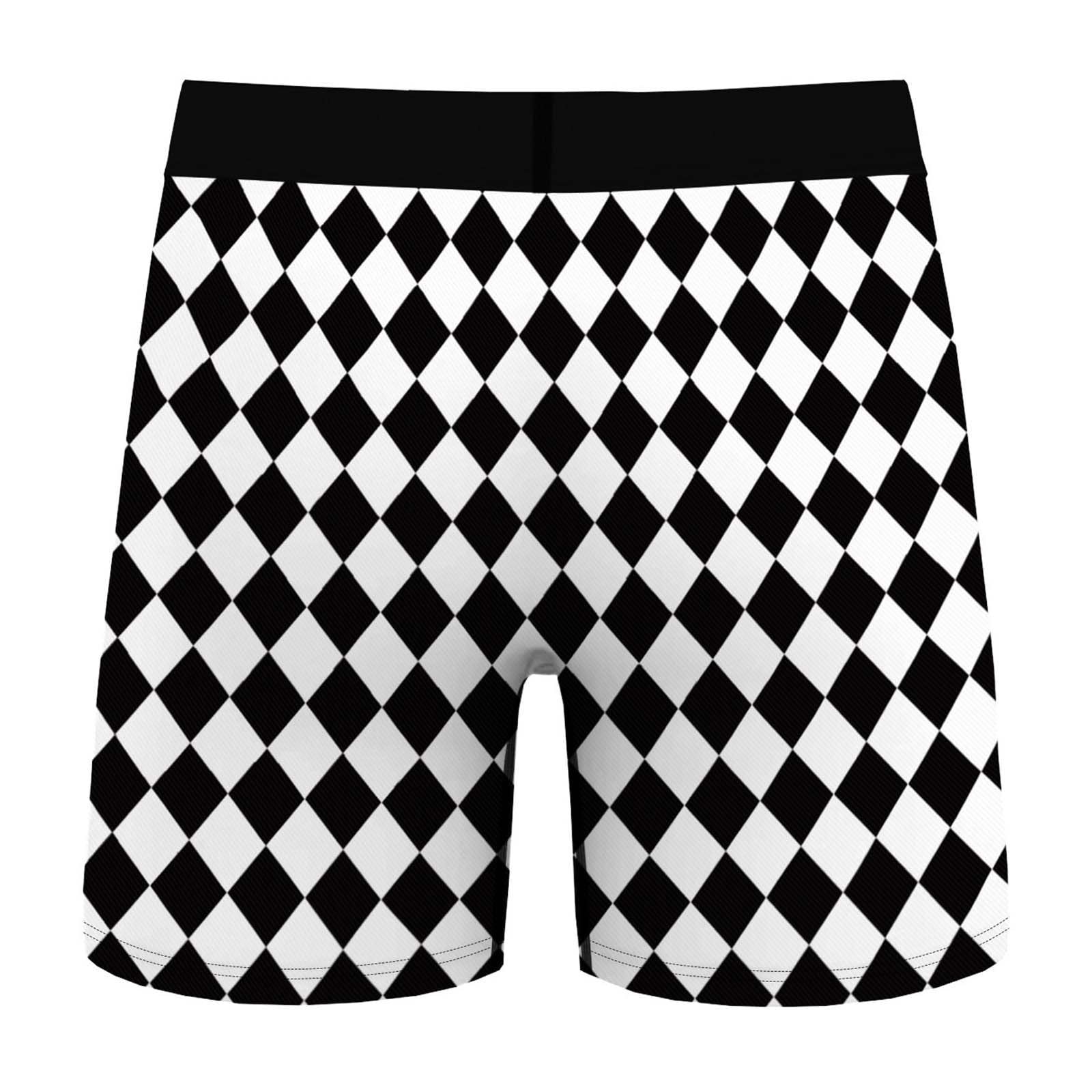 SALE - XMAS GIFT - Mens Christmas Diamond Printed Boxer Shorts with Decorated Pouch Front Black and White