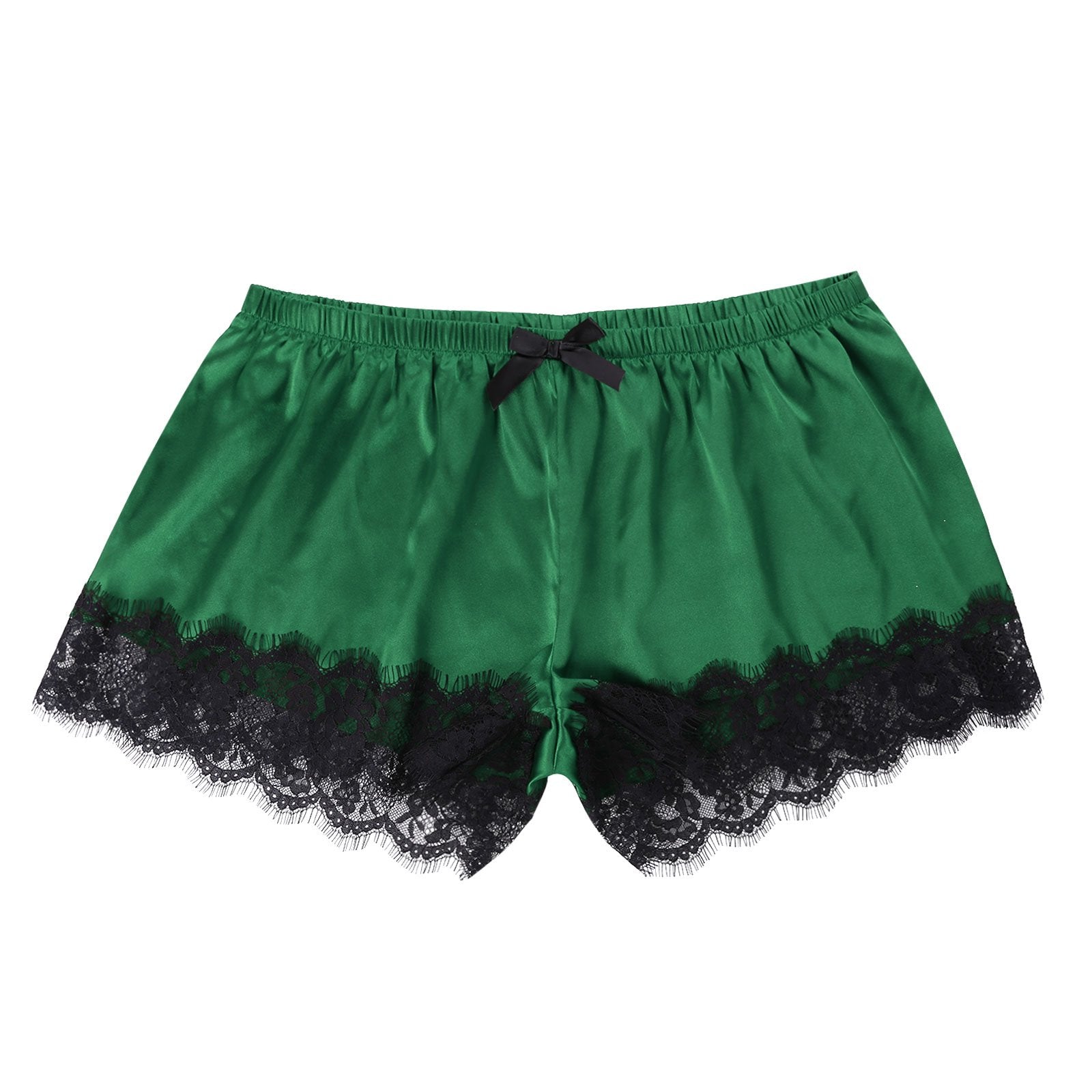 Mens Sissy Silky Satin Boxer Shorts with Lace Green