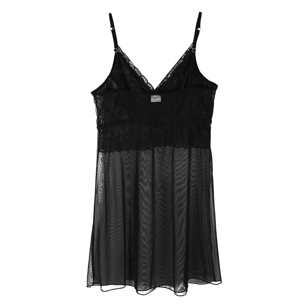 JCSTK - Mens Femme IF-32841328892 Sheer Lacey Babydoll and Pouch G string Black