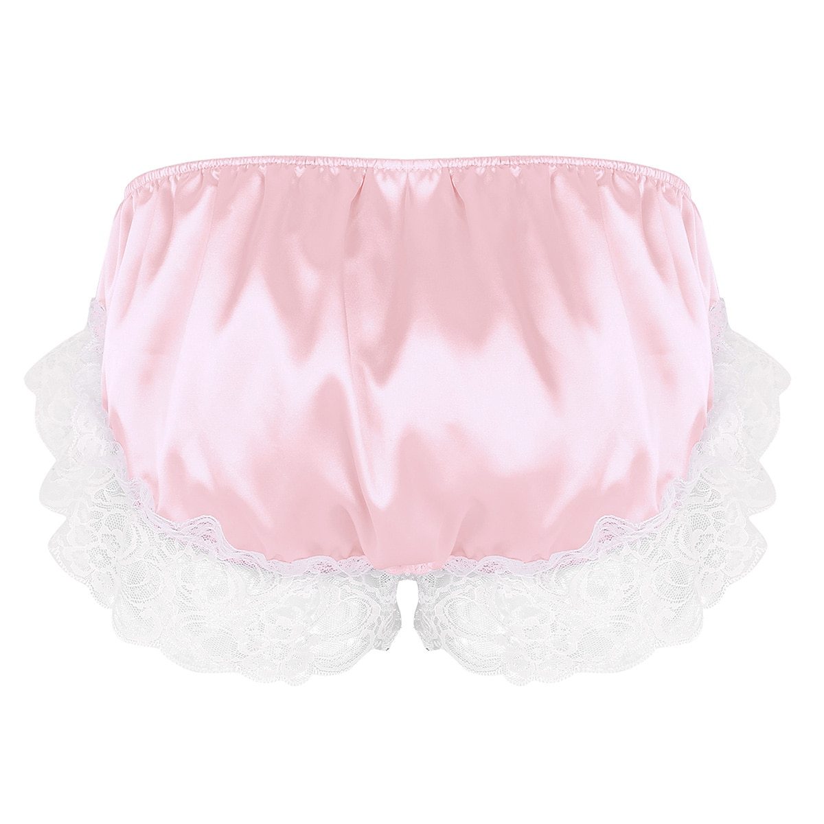 Mens Feminine Shiny Soft Ruffled Floral Sissy Panties with Lace Trim - White or Light Blue