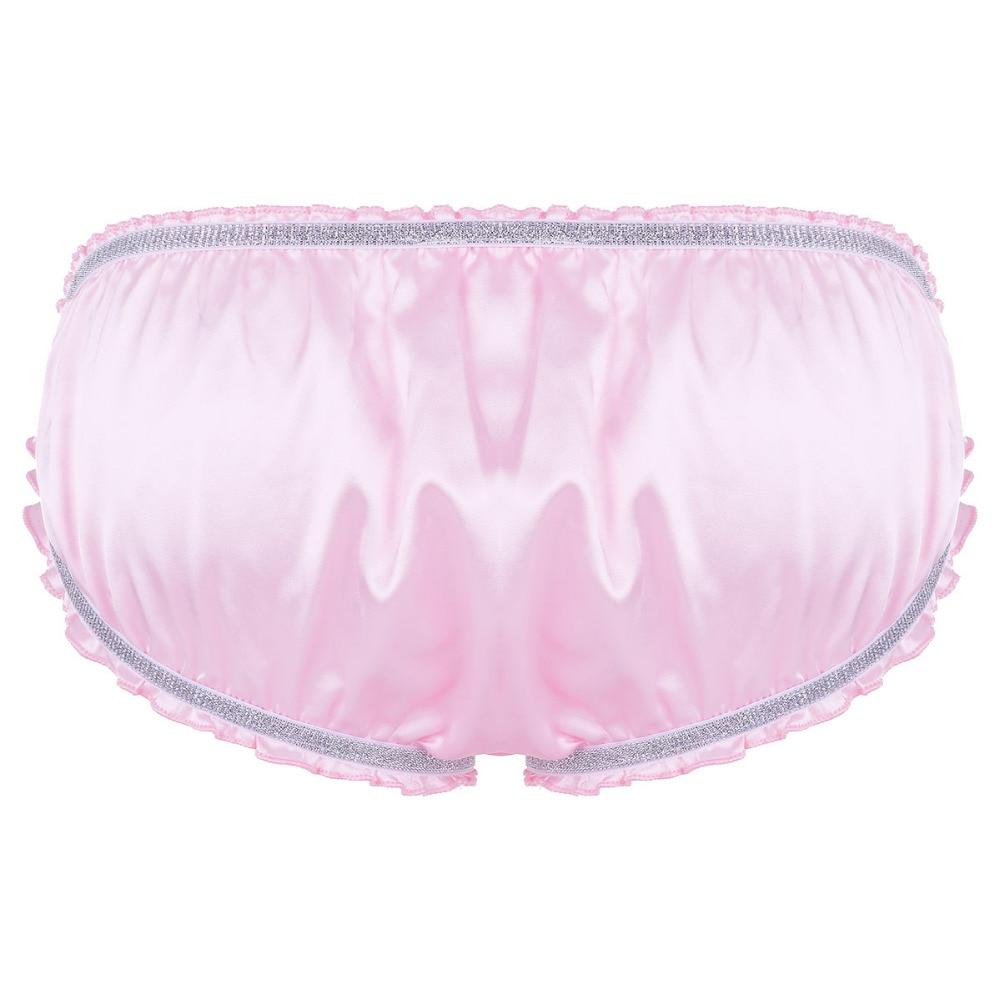 Sexy Mens Lingerie Panties Sissy Satin Panties with Detachable Garters Pink