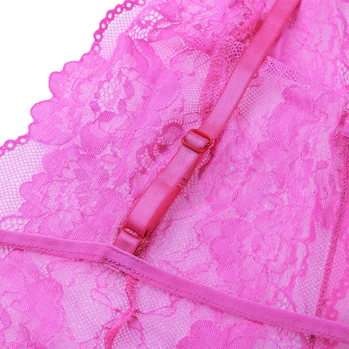 JCSTK - Mens Femme IF-23973435 Sheer Bodysuit with Lace Trim & Pouch Front Rose