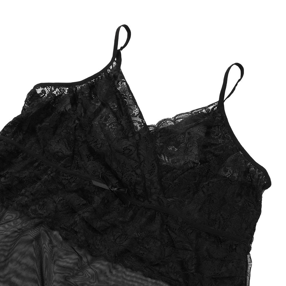 JCSTK - Mens Femme IF-32841328892 Sheer Lacey Babydoll and Pouch G string Black