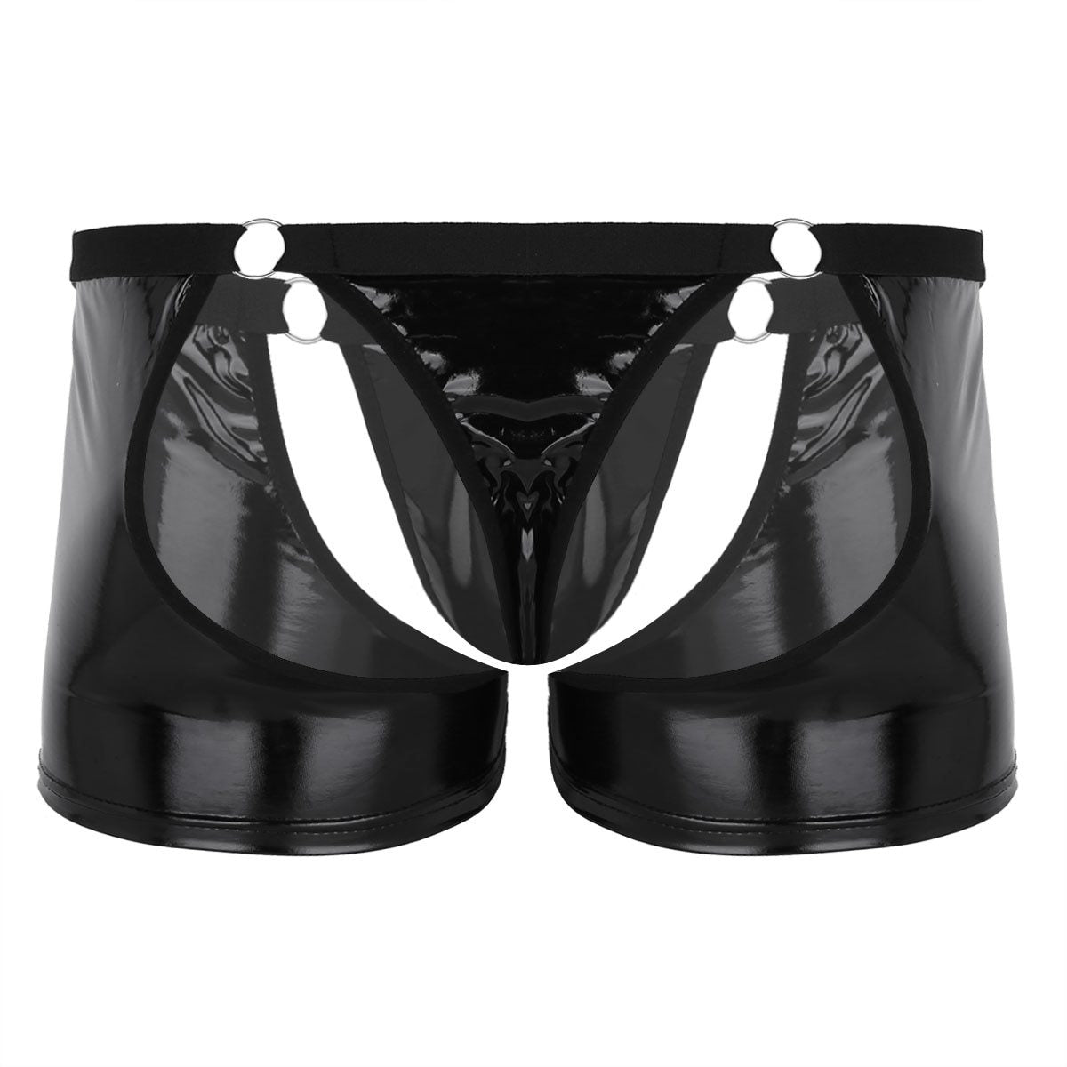 Mens Vinyl Chaps with Metal Rings Black