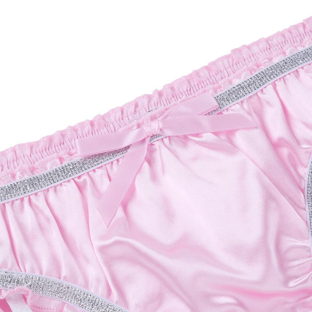 Sexy Mens Lingerie Panties Sissy Satin Panties with Detachable Garters Pink