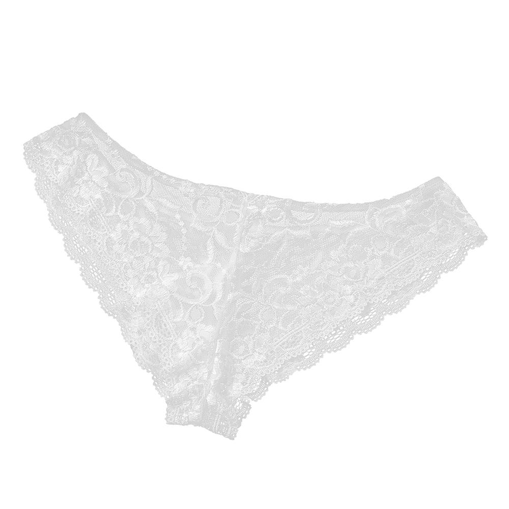 Mens Sissy Stretch Lace Briefs with Pouch Front White