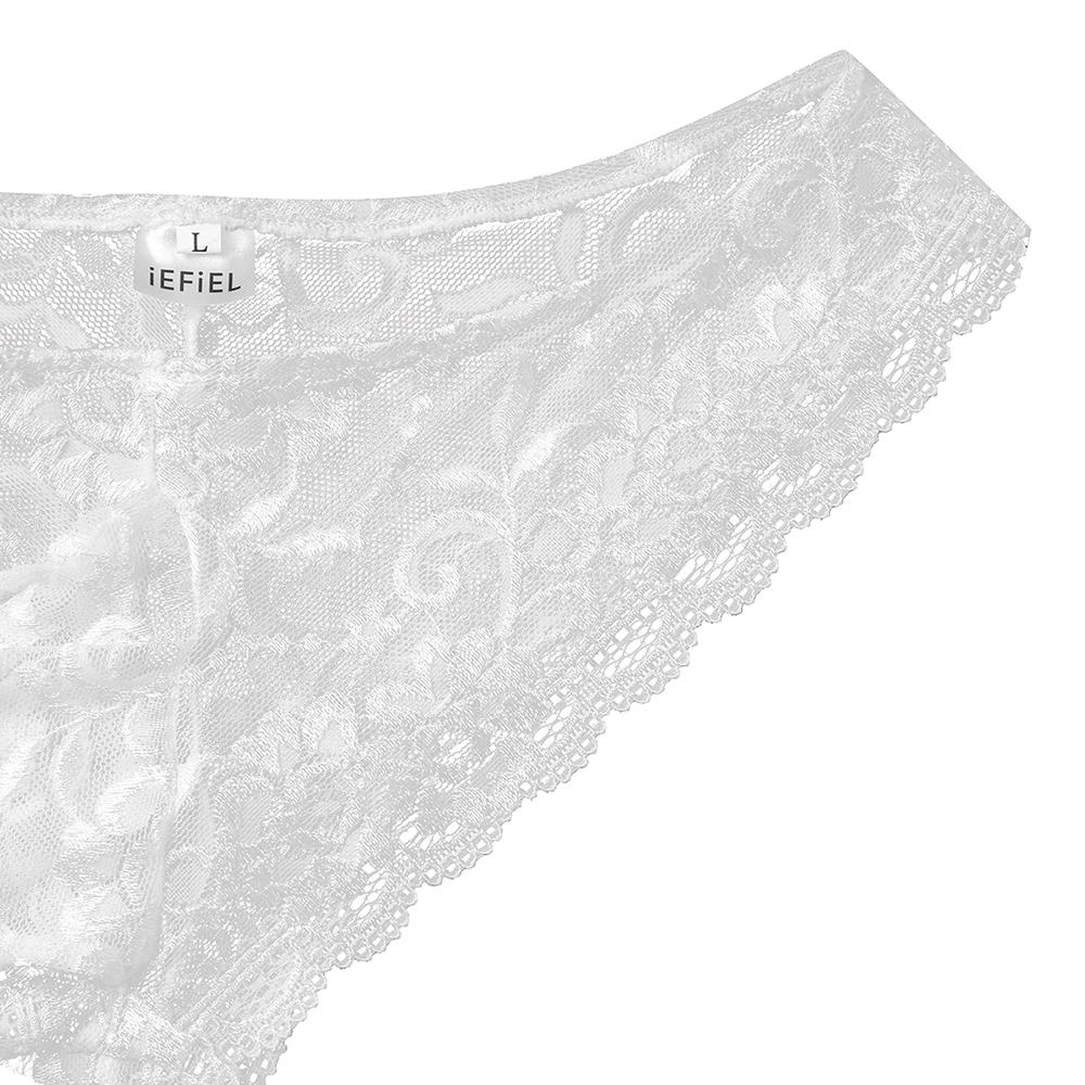 Mens Sissy Stretch Lace Briefs with Pouch Front White