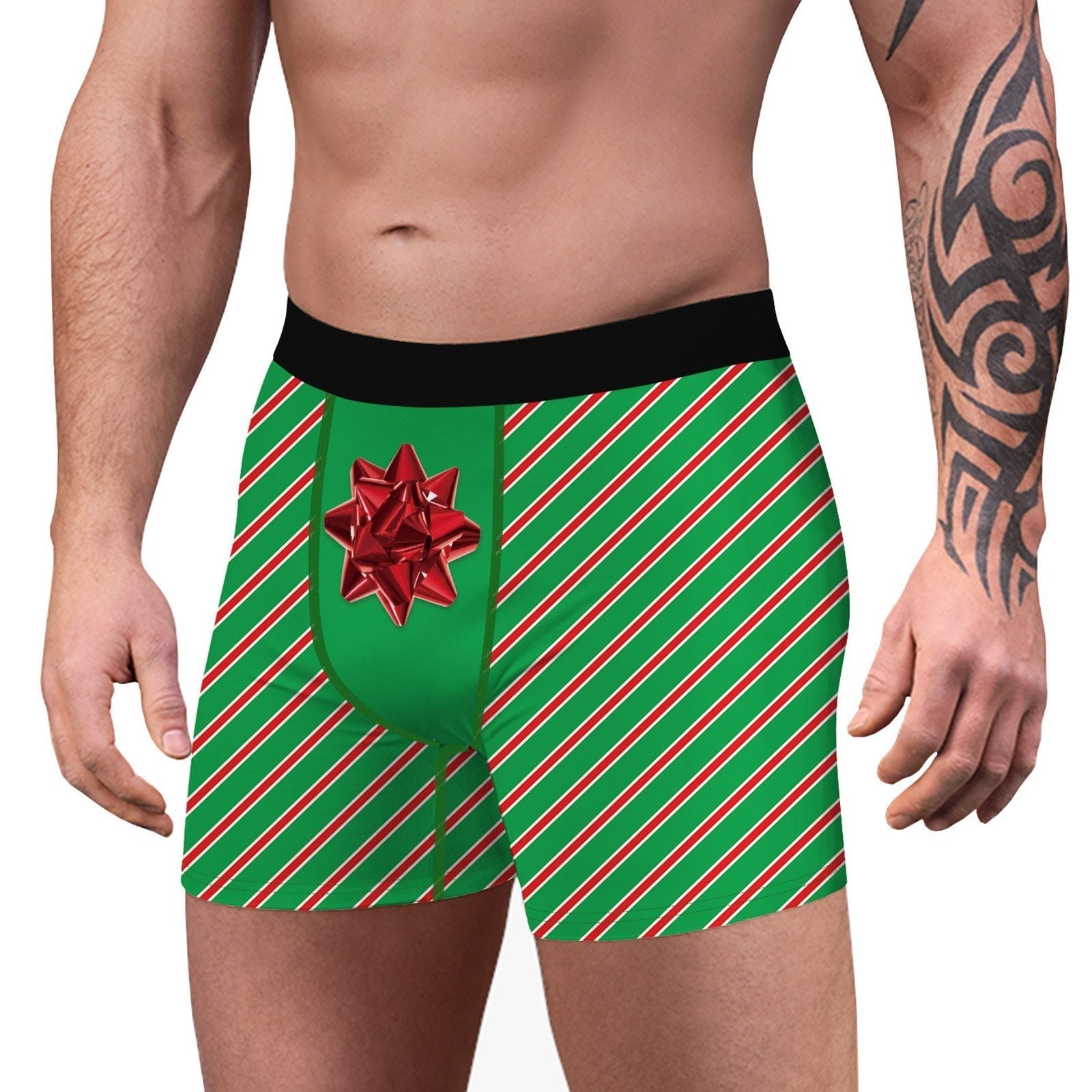 SALE - XMAS GIFT - Mens Christmas Boxer Shorts Printed Gift Wrap with Bow