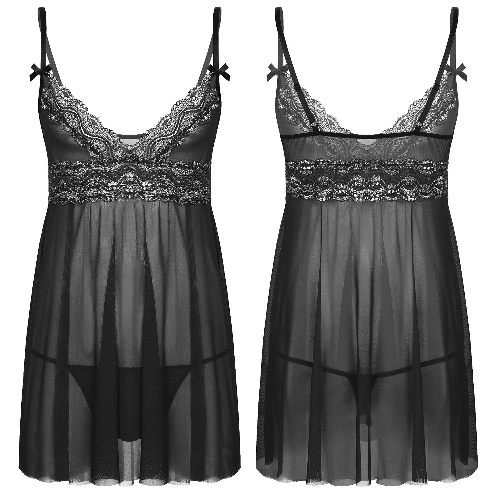 JCSTK - Mens Sexy Femme Babydoll Nightwear with Pouch G string Black