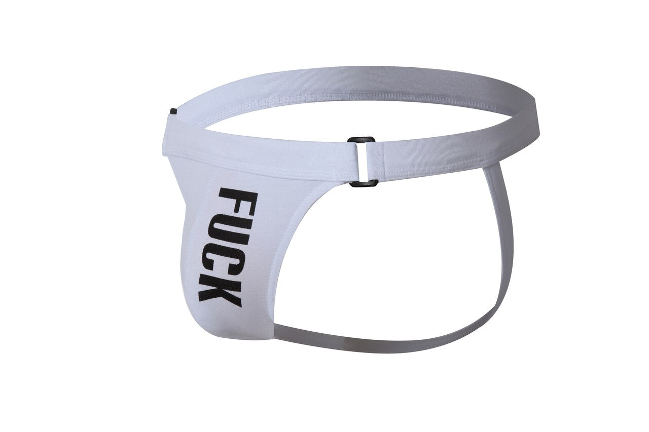 JCSTK - Mens Stretch Cotton Spandex Jockstrap with Printed Detail White