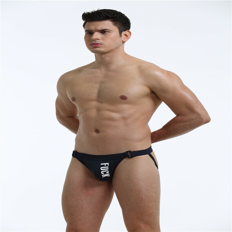 SALE - Mens Stretch Cotton Spandex Jockstrap with Printed Detail Black