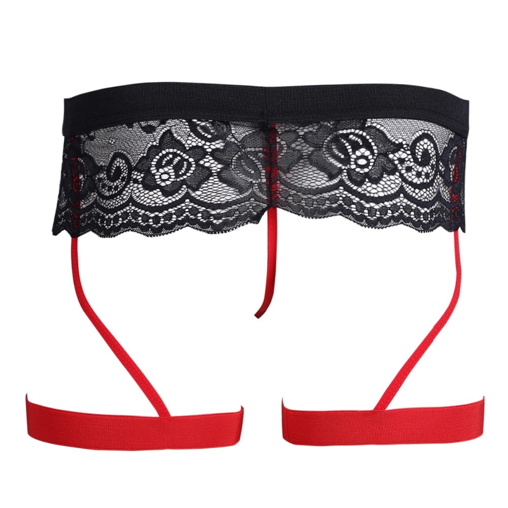 Mens Sissy Garterbelt Thong Black and Red