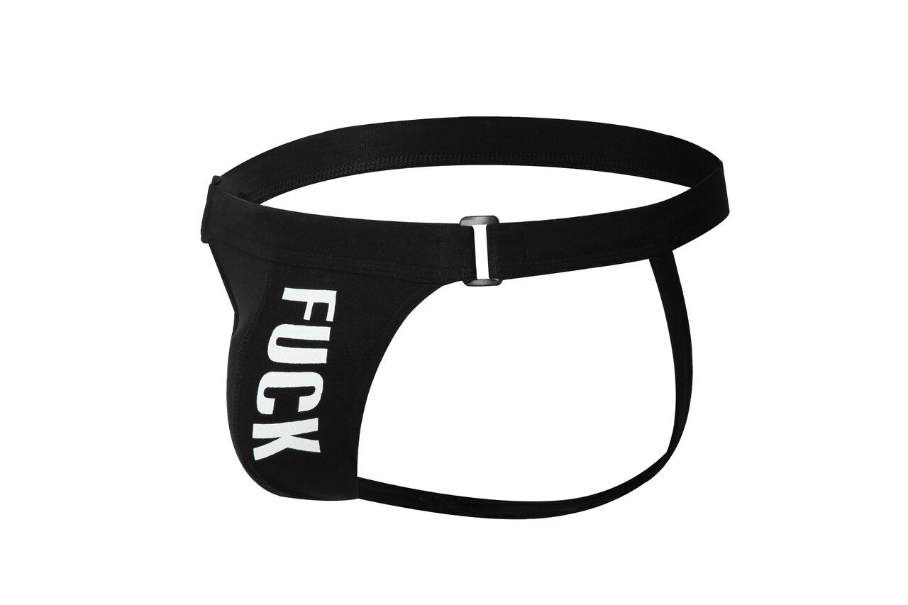 SALE - Mens Stretch Cotton Spandex Jockstrap with Printed Detail Black