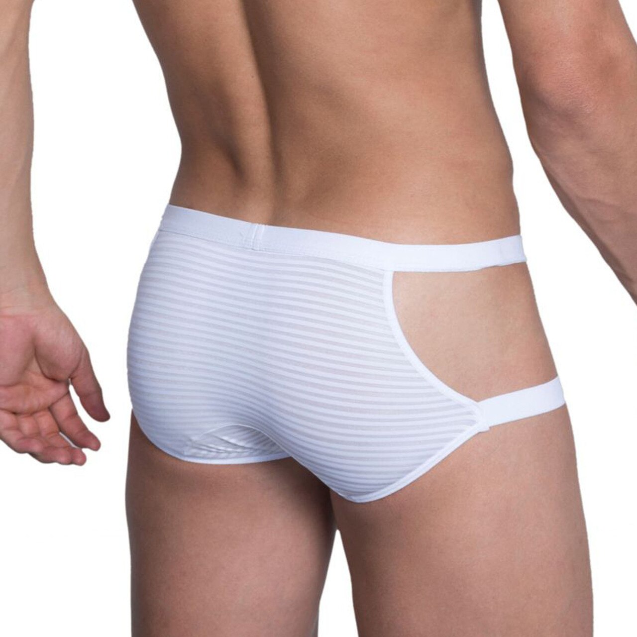 SALE - Mens Hidden Seduction Stretch Spandex Brief with Open Sides White