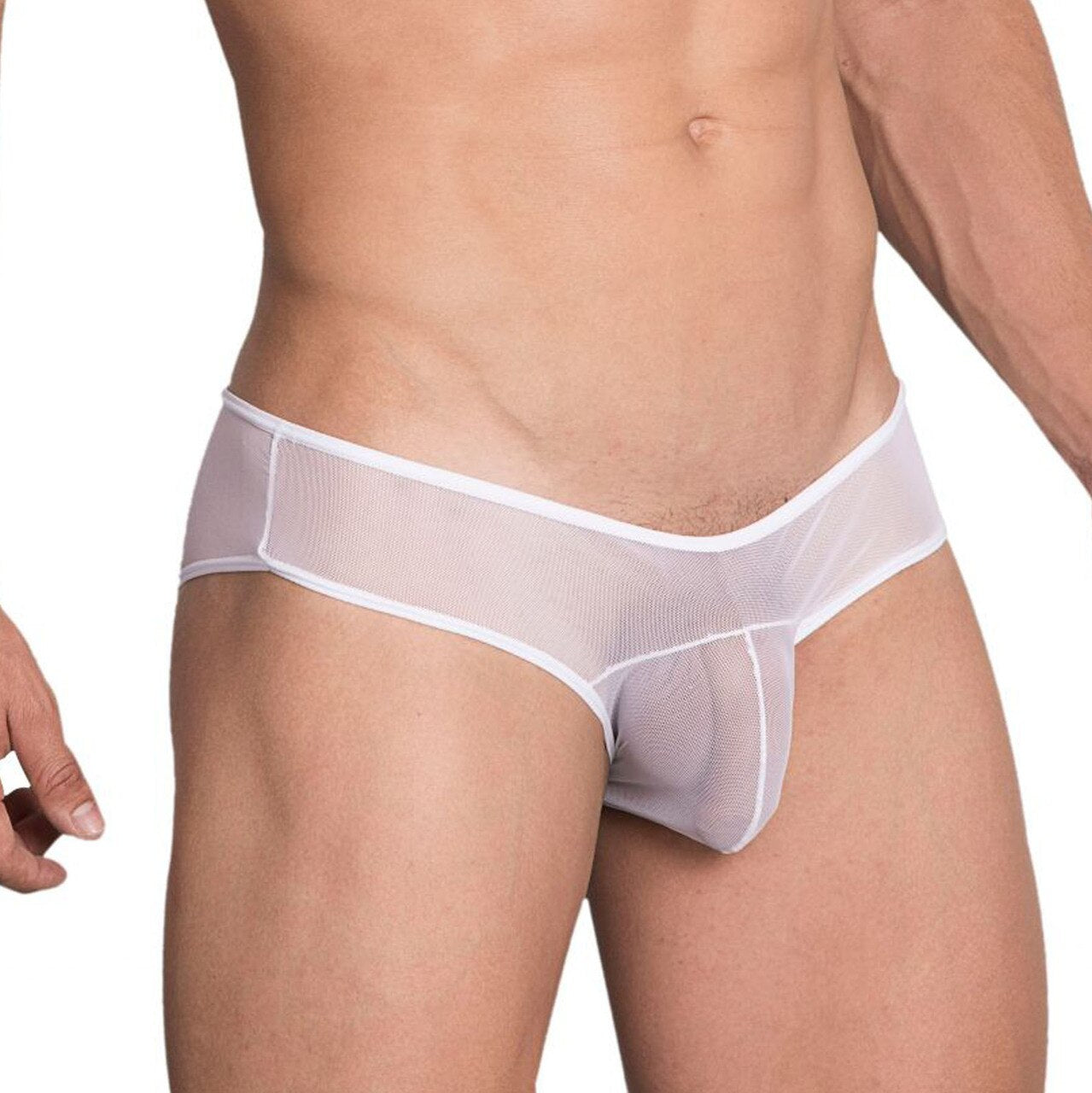 Mens Hidden Seduction Stretch Mesh Bikini Brief White
