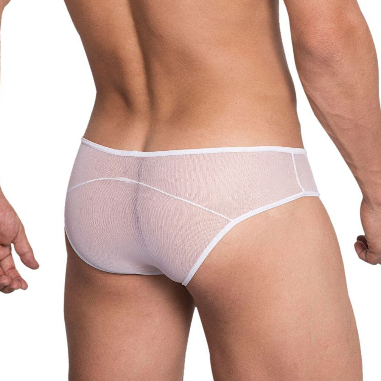 Mens Hidden Seduction Stretch Mesh Bikini Brief White