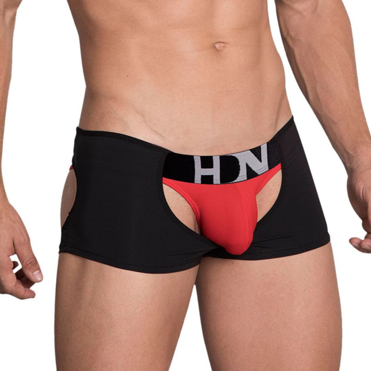JCSTK - Mens Hidden Seduction Open Front & Back Hot Pants Shorts Black & Red